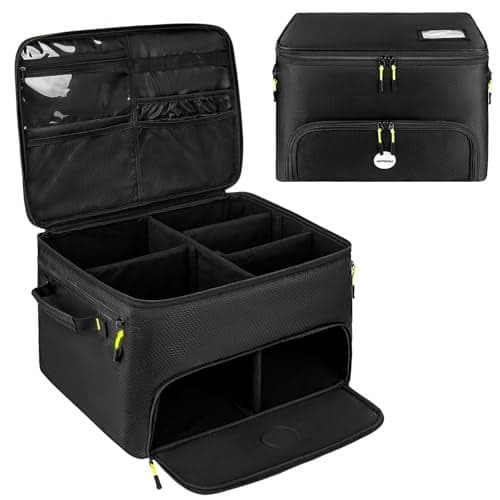 Jaffzora Golf Trunk Organizer 2 Layers Golf Accessories Bag for Men Waterproof Car Golf Storage Organizer with Compartment for 2 Pairs of Shoes Golf Gifts for Men Women Black