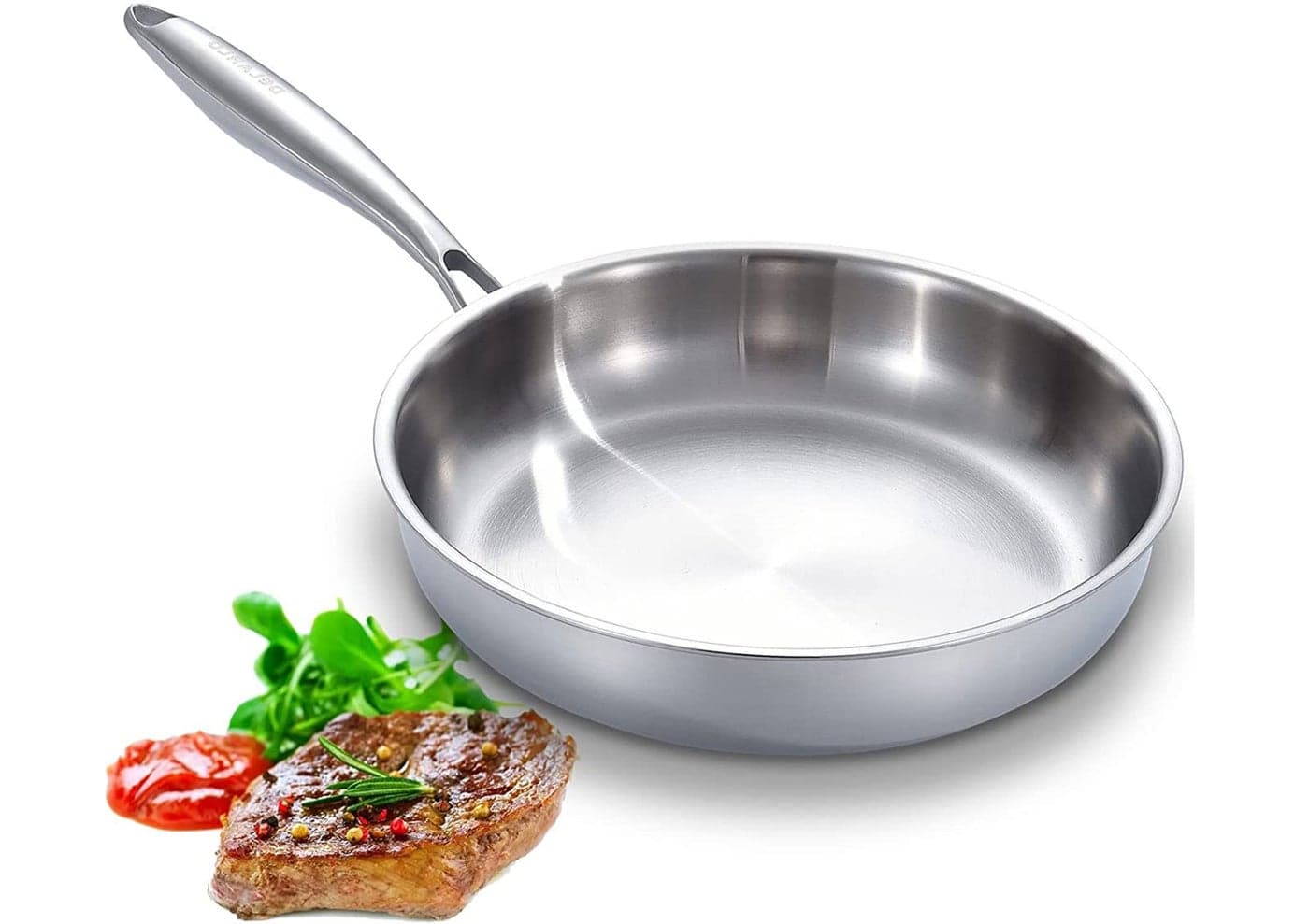 DELARLO Full Clad TriPly Stainless Steel Frying Pan 10 inch Skillet All Stove Compatible Up to 600 Heavy Duty Oven Safe Chefs Omelette Flat Bottom Pan
