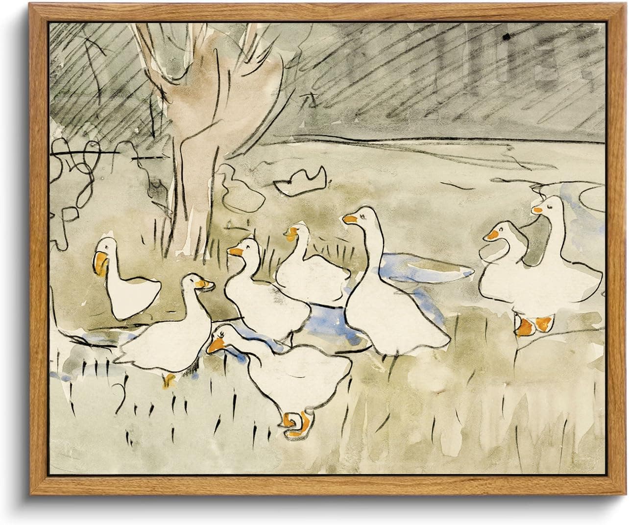 Framed Vintage Nursery Wall Decor, Farmhouse Duck Decor Art Prints for Bedroom, Rustic Animal Illustration Canvas Painting, Vintage Bathroom Wall Art Prints Cute Duck Decorations for Home (9"x11")
