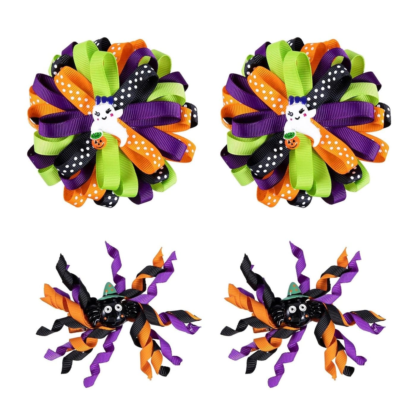 Halloween Korker Hairbow Clips Girls Spider Ghost Pumpkin Curly Corker Ribbon Cheer Bow Alligator Barrette Pins Handmade Cute Costume Outfit Decor Accessories Kids Favor Gift
