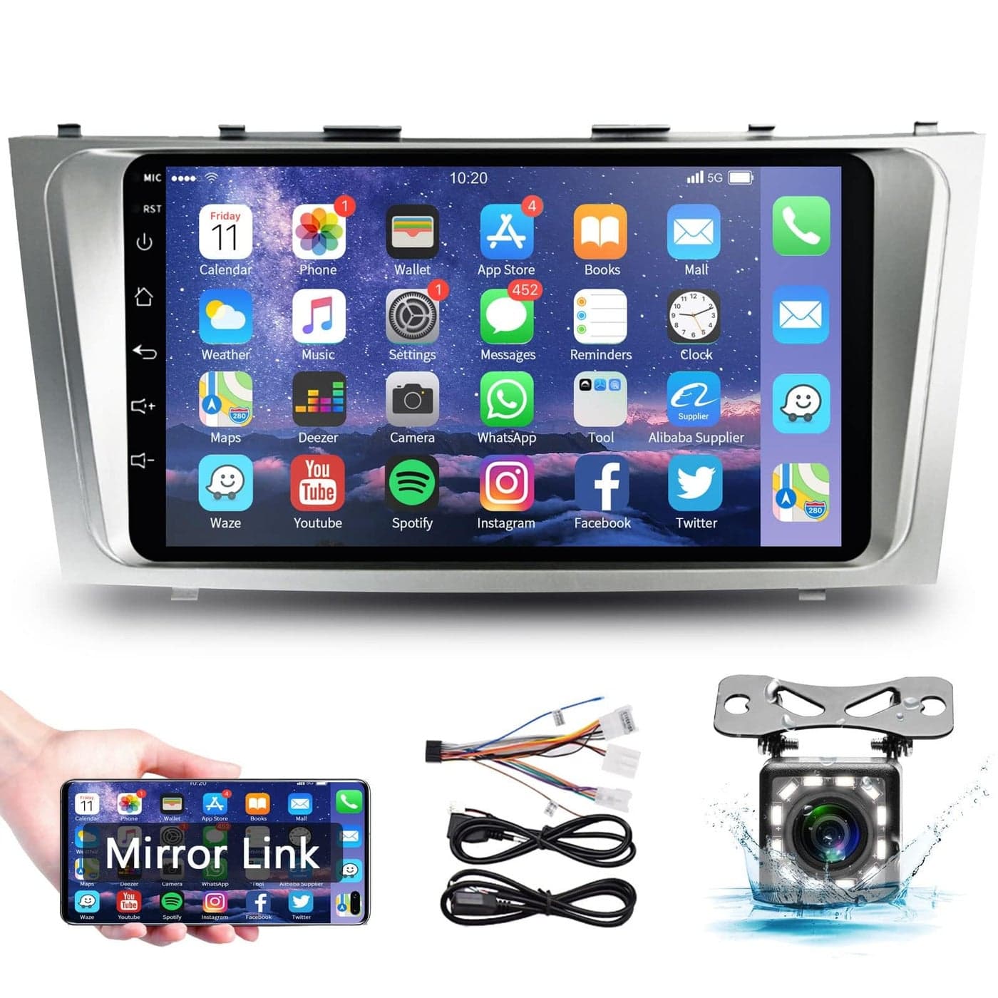 for Toyota Camry 2006 2007 2008 2009 2010 2011 Android Car Stereo for Toyota Camry 9 Inch HD Touch Screen Car Radio with Mirror Link WiFi GPS Navigation Bluetooth FM Radio USB Rear View Camera