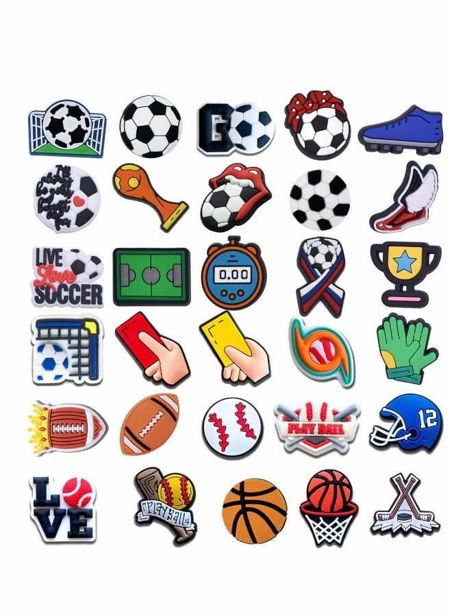 Crocs Shoe Decoration Charms 30 Pcs Sports Croc Accessories PVC Shoe Charms for Crocs Shoes Bracelets Wristband