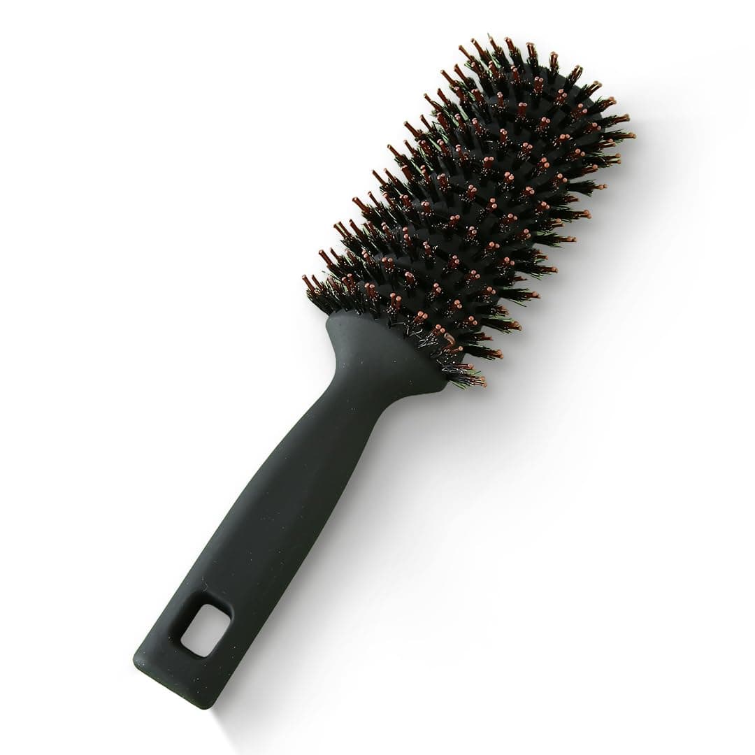 Round Vented Hair Brush for men and women Quick Drying Pain Free Detangling Curly hair care products Hair comb Flexible Nylon Bristles Hair Care Created by Savio John Pereira Black