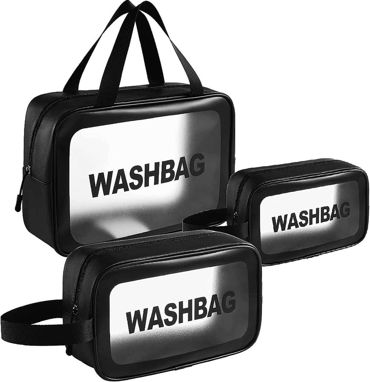 Flywind Clear Toiletry Bag Wash Make Up Bag PVC Waterproof Zippered Cosmetic Bag Portable Carry Pouch for Women Men Black