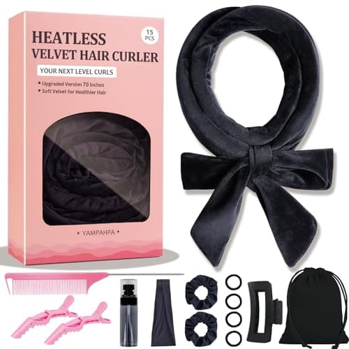 Heatless Curls Overnight Headband, 70'' No Heat Hair Curlers for Medium Long Hair, Black