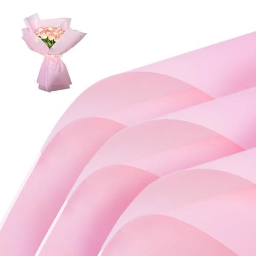 HCengTriz 20 Sheets Flower Wrapping Paper Waterproof Floral Bouquet Wrapping Paper DIY Craft Packaging Florist Supplies Packaging for Wedding Birthday Gift 228x228 inch Misty Pink