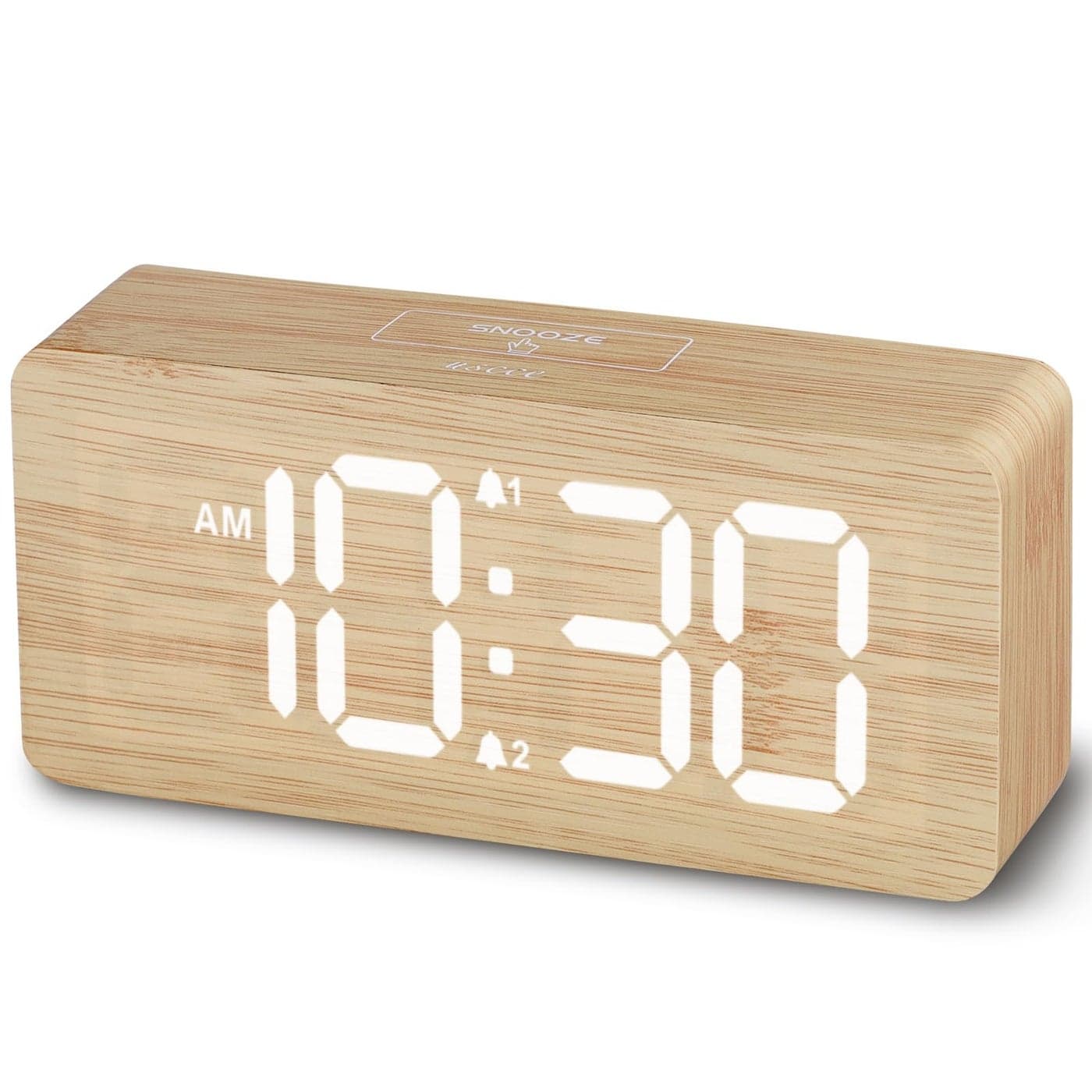 uscce Wooden Digital Alarm Clocks for Bedrooms Dimmable Dual Alarm Clock with Large Numbers for Bedside Desk Loud Alarm for Heavy Sleepers with Volume Control Wood Decor Gifts