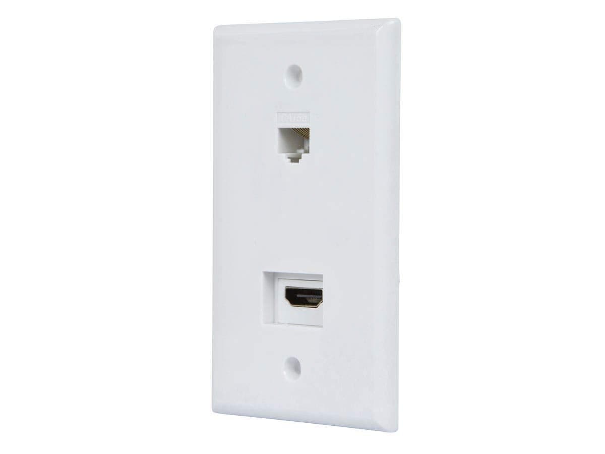 Monoprice Recessed HDMI Wall Plate, with 1 HDMI F/F Adapter & 1RJ45 Cat5e Coupler, White