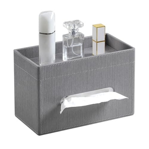 MEIBOOCH Plus Size Tissue Box Cover Rectangle, PU Leather Tissue Box Holder with Storage Tray, Decorative Organizer Tissue Holder for Bathroom, Bedroom Dresser, Night Stand, Office (Grey)