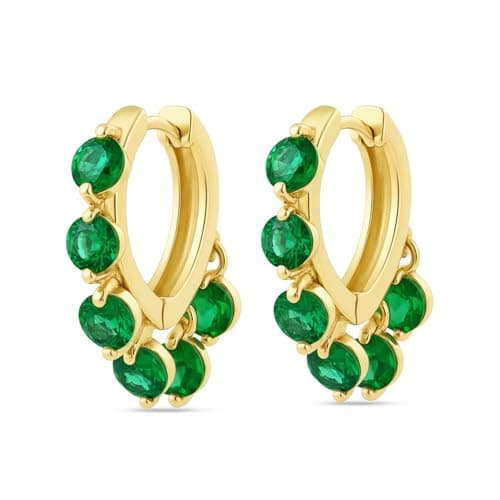 Jewels Fashion Gold Plated Stone Drop Hoop Earrings (Green)