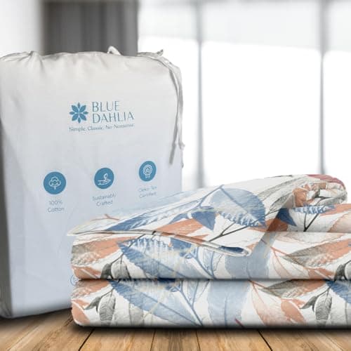 Blue Dahlia 100% Cotton, King Size/Double, Bedsheet (108" x 108") + 2 Pillow Covers, Silky Smooth Feel, 300TC Printed Premium Bedsheet, Spring Time Pastel White