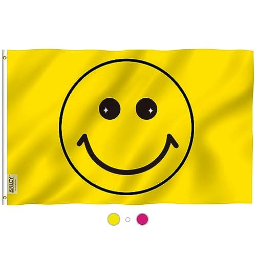 Anley Fly Breeze 3x5 Foot Yellow Happy Face Flag Vivid Color and Fade Proof Canvas Header and Double Stitched Flags Polyester with Brass Grommets 3 X 5 Ft