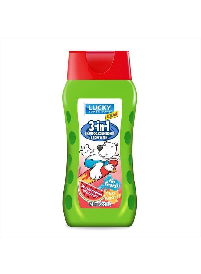 Kids 3 In 1 Shampoo with Detangle Conditioner Body Wash, Watermelon Wonders, 12 Ounce