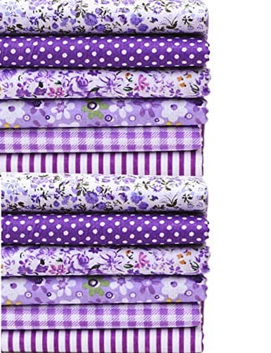 MSCFTFB 14 Pieces Assorted 7 Designs Square Fabric Bundles Sewing Square Patchwork Precut Fabric Scraps for DIY Quilting Applique Doll Dress Making Purple
