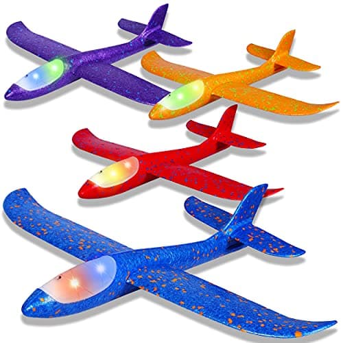 CUKU 4 Pack LED Light Airplane Toys175 Large Throwing Foam Plane2 Flight Modes Glider PlaneOutdoor Flying Toys for KidsFlying Toys Gift for Boys Girls 3 4 5 6 7 8 9 Years Old