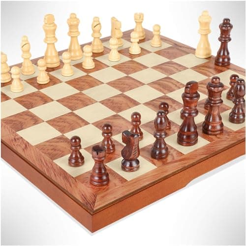 FanVince Chess Set 15 Wooden Board Game Wood Sets with 2 Storage Bags and 2 Extra Queens Gifts Box for Men Dad
