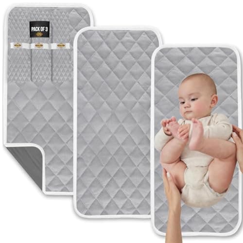 ADBENI HOME 3 Pack Soft 100% Waterproof Hypoallergenic Absorbent Baby Changing Liners, Stay in Place Pad, Quilted Machine Washable Reusable, Diaper Table Mat Cover, 69x33 cm, Maroon-Grey-White
