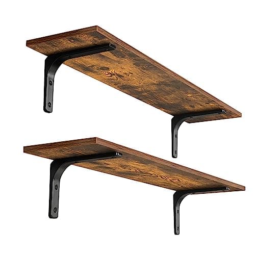 DINZI LVJ Long Wall Shelves 315 Inch Wall Mounted Shelves Set of 2 EasytoInstall Wall Storage Ledges with Sturdy Metal Brackets for Living Room Bathroom Bedroom Kitchen Rustic Brown