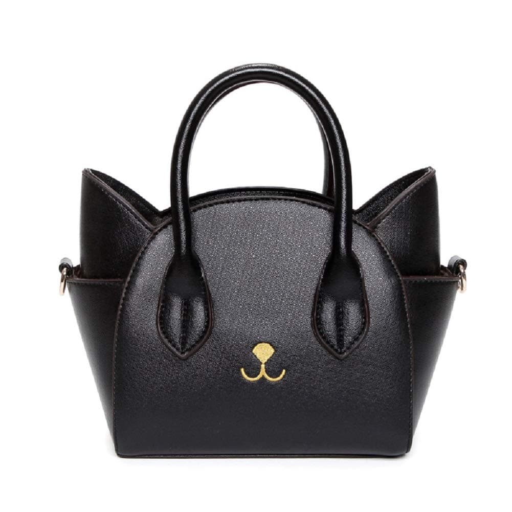 QZUnique Cat Purse for Women Cute Top Handle Shoulder Bag for Teens Girls Pu Leather Gothic Handbag Crossbody Bag (Black Cat)