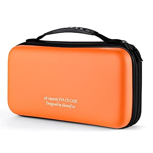 alavisxf xx CD Case, 96 Capacity EVA Protective Blu-ray DVD Case Portable Zipper CD Case Holder Disc Storage Organizer Wallet Bag for Car Home Travel (96 Capacity, Orange96)