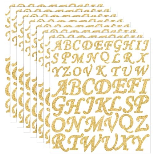 Tenceur 416 Pcs Letter Stickers 8 Sheets Alphabet Stickers Vinyl Self Adhesive Stick for Graduation Cap Scrapbook DIY Crafts Gift Art Business Notebook Classroom Decor1 Inch 2 InchGlitter Gold