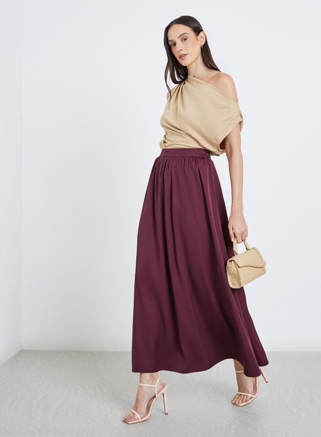 Styli Solid Pleated Detail A-Line Maxi Skirt