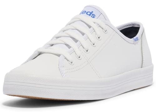 Keds Kickstart Lace Up, Sneaker Womens, White/Blue Leather, 8 Medium