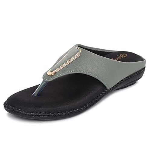 ORTHO JOY Fancy Doctor Slippers | Stylish Chappal For Women | Comfortable Flat Sandals For Women Stylish (Green)