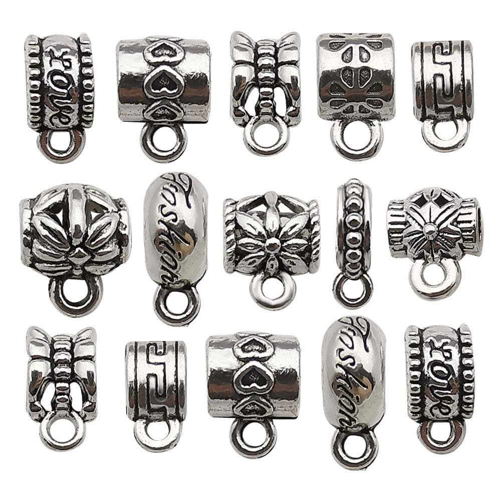 100 pcs Clasp Bail Beads CharmsBail Tube Beads Loose Spacer BeadBead Hanger Charm for Jewelry Making DIY Necklace Bracelet M611
