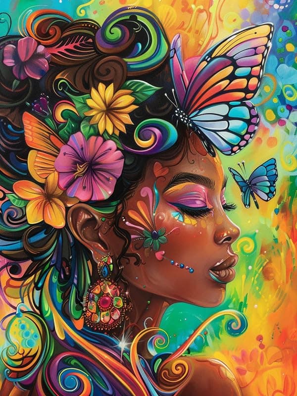 Bimkole 5D Diamond Art Kits for Adults African Woman Full Drill DIY Rhinestone Embroidery Set Paint with Diamonds Art Butterfly Flowers by Number Kits Cross Stitch Home Wall Craft Decor 12x16 Inch