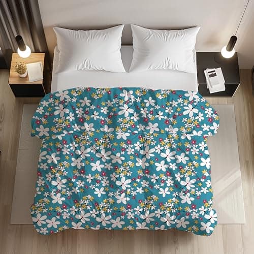 LOOMLYFE 200TC Premium Glace Cotton Duvet Cover/Comforter Cover/Rajai Cover/Blanket Cover/Quilt Cover for Double Bed with Zipper 90"x100" inches - SkyBlueFlower