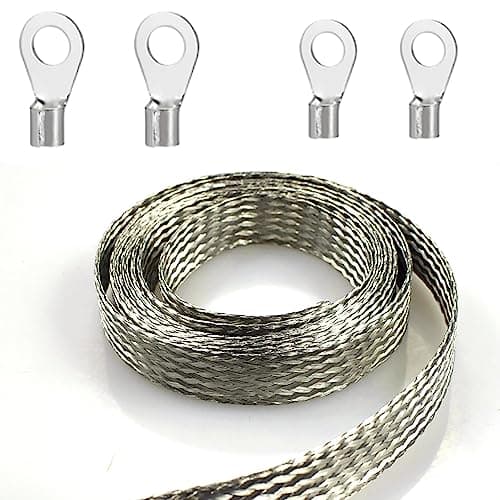 Tinned Flat Copper Braid Cable,6mm Flat Copper Braided Ground Strap Wire, Flexible Shielding Wire Mesh(16.4ft)