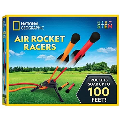 Blue Marble National Geographic Air Rocket Toy – Jump & Launch Dueling Air Rockets up to 100Ft., Includes Launcher, 4 Foam-Tipped Rockets, Outdoors Kids Toys, Kids Science Kit, Rocket Launcher