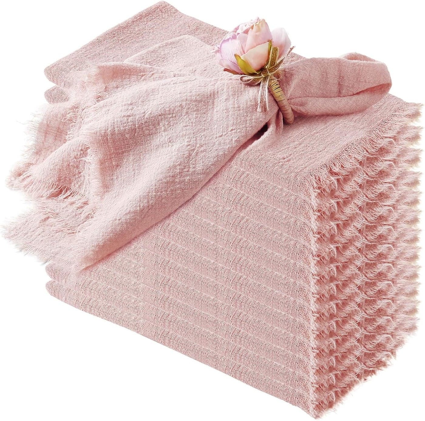 Handmade Cloth NapkinsDelicate Cotton Cloth Napkins with Fringe Set of 12 Reusable Soft Napkins for DinnerPartyWeddingsChristmasThanksgiving DayHalloweenPink