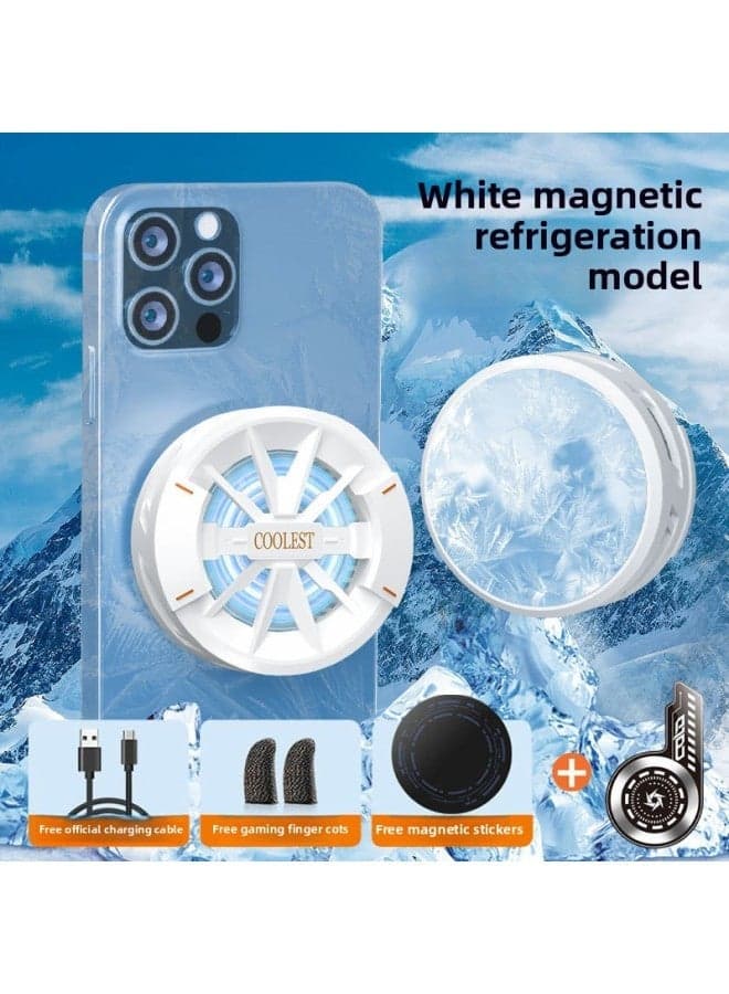 Mobile Phone Magnetic Radiator Semiconductor Icing Refrigeration Back Clip Game Live For Apple-Color:【cooling General + E-sports Finger Gloves】 - (white) Vapor Chamber
