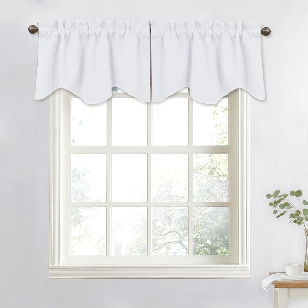 NICETOWN Pure White Curtain Valance for Kitchen 50 Blackout Functional Rod Pocket Window Treatment Tier for Living RoomBathroom 52 Wide x 18 Length 1 Panel