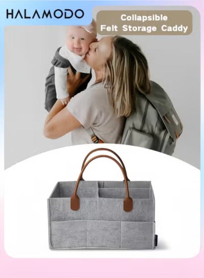 Large Baby Diaper Caddy Organizer Eco-Friendly Felt Storage Basket with Adjustable Compartments Portable Baby Organizer for Nursery Car and Changing Table Perfect Baby Shower Gift