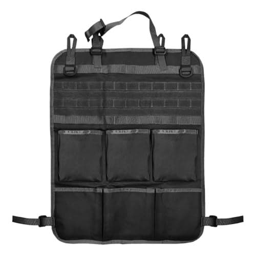 Tuxihapp Tactical Molle Panel Car Seat Back Organizer Waterproof Car Front Seat Protector with Multiple Pockets Universal Kick Mat for KidsPets Vehicle Backseat Storage Bag for Most Cars Black