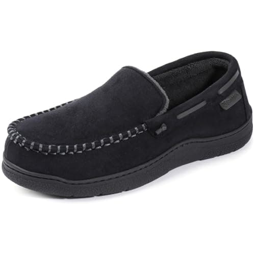 Zigzagger Men's Moccasin Slippers Memory Foam House Shoes, Indoor and Outdoor Warm Loafer Slippers, Cool Black, 10.5 M US