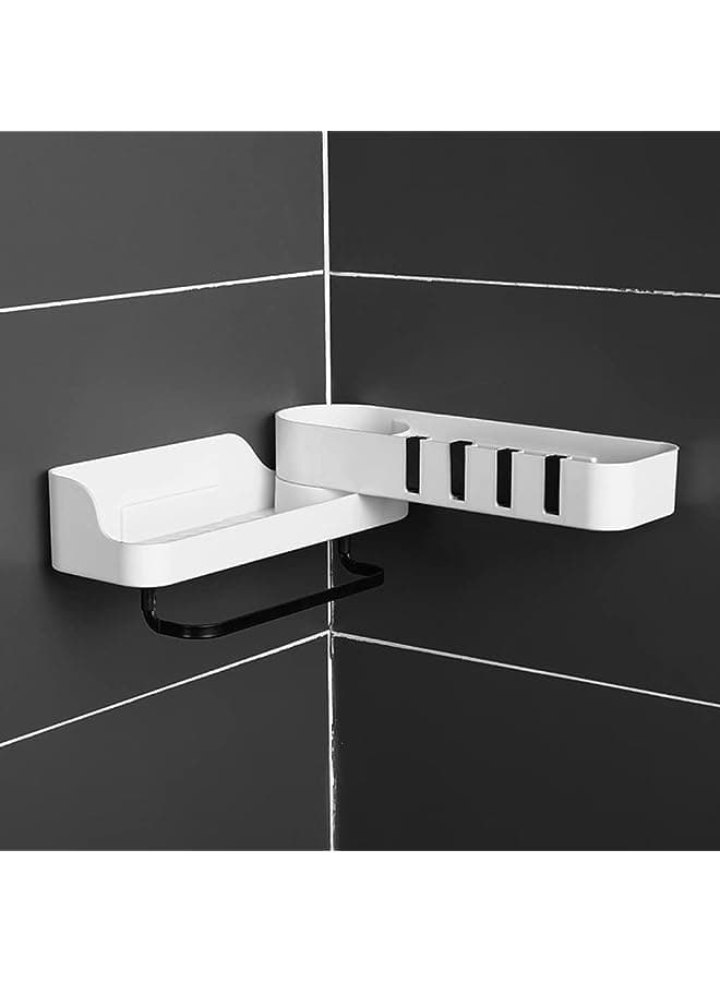 Shower Shelf with Towel Bar,Expandable Corner Shelves Organizers Adhesive Shelf Storage,Wall Mounted Shower Caddy Kitchen Spice Rack