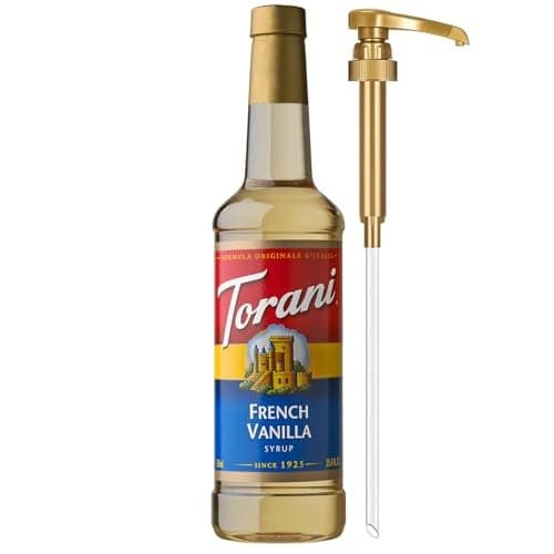 Torani Coffee Syrup, French Vanilla Flavored Syrup for Drinks, Pump Included, 25.4 Fl Oz