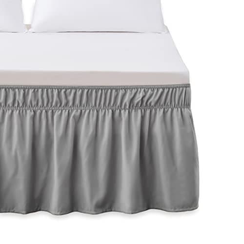 Elegant Comfort Luxurious Wrap Around Elastic Solid Ruffled Bed Skirt, with 16 Inch Tailored Drop - Easy Fit, Premium Quality Wrinkle and Fade Resistant - Full/Twin, Grey
