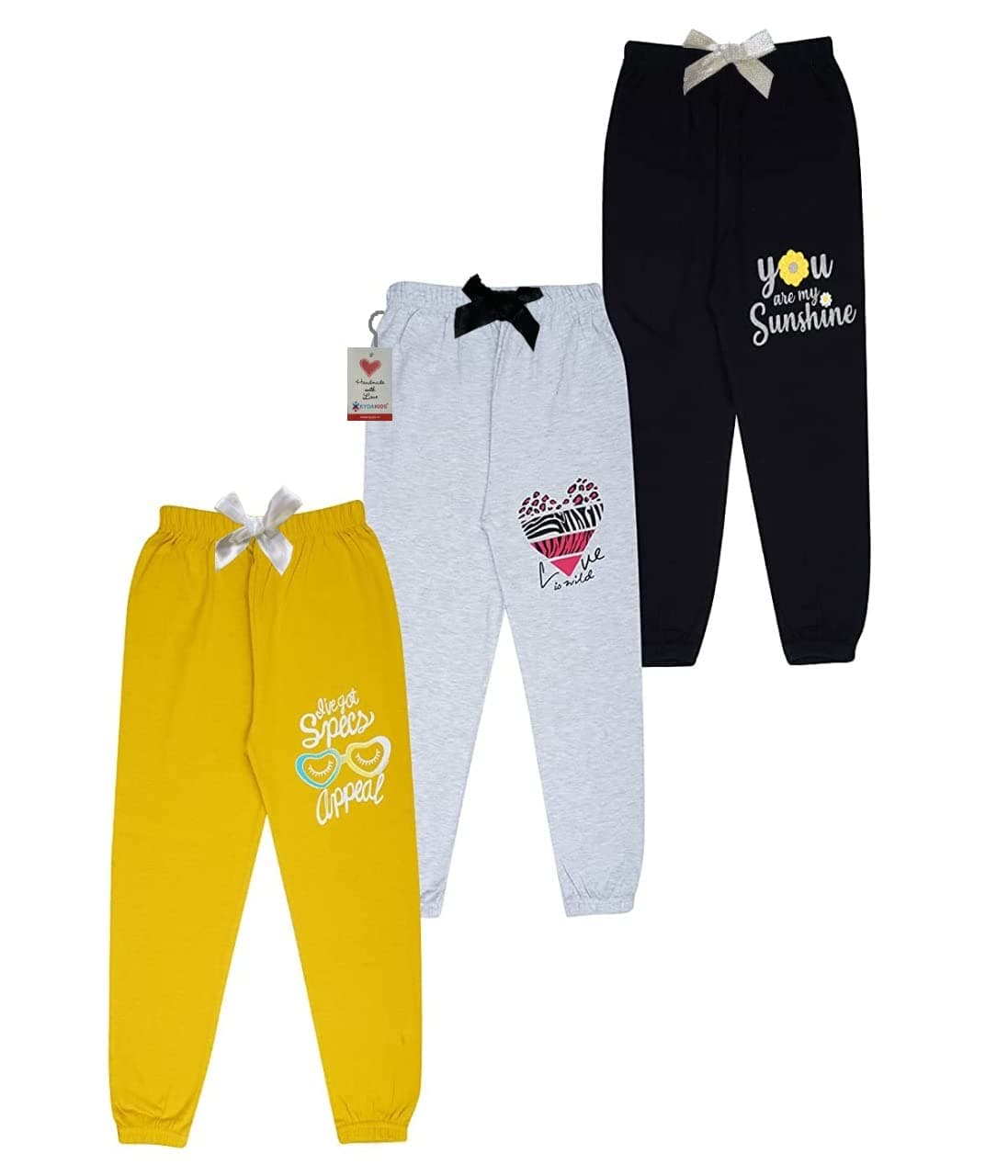 KYDA KIDS® 100% Girls Cotton Printed Track Pants (Pack of 3)