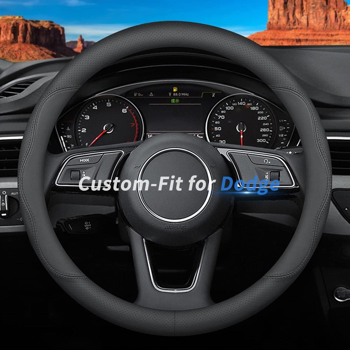 Deer Route CustomFit for Dodge Steering Wheel Cover Premium Leather Car Steering Wheel Cover with Logo NonSlip Breathable for Dodge Accessories BStylefor Dodge