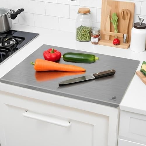 HOMEBASIC 304 Stainless Steel Chopping Board (40 x 32 x 2 cm) | Food-Grade Steel Cutting Board for Vegetables, Fruits, Meat & Fish | Hygienic, Easy-to-Clean Surface