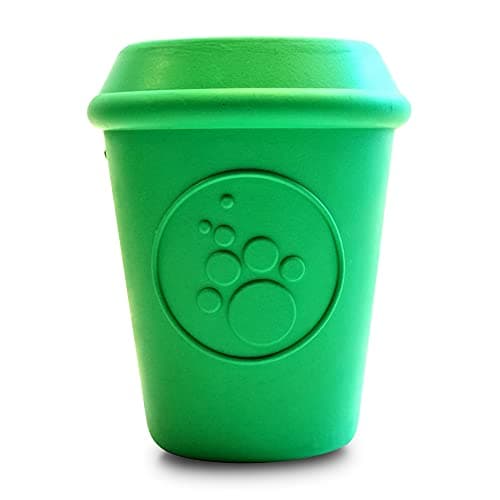 SodaPup Coffee Cup Durable Dog Treat Dispenser Chew Toy Made in USA from NonToxic Pet Safe Food Safe Natural Rubber Material for Mental Stimulation Problem Chewing Calming Nerves More