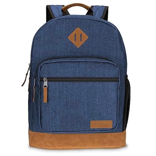 Wrangler Yellowstone Genuine Denim Sturdy Backpack for Travel Classic Logo Casual Daypack for Travel with Padded Laptop Notebook Sleeve Navy Denim