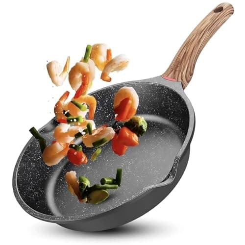 Niyam Nonstick Frying Pan Skillet, Granite Cooking Pan, Healthy and Non Toxic, Ergonomic Handles, Suitable for All Stove, PFOA Free (Black, 20)