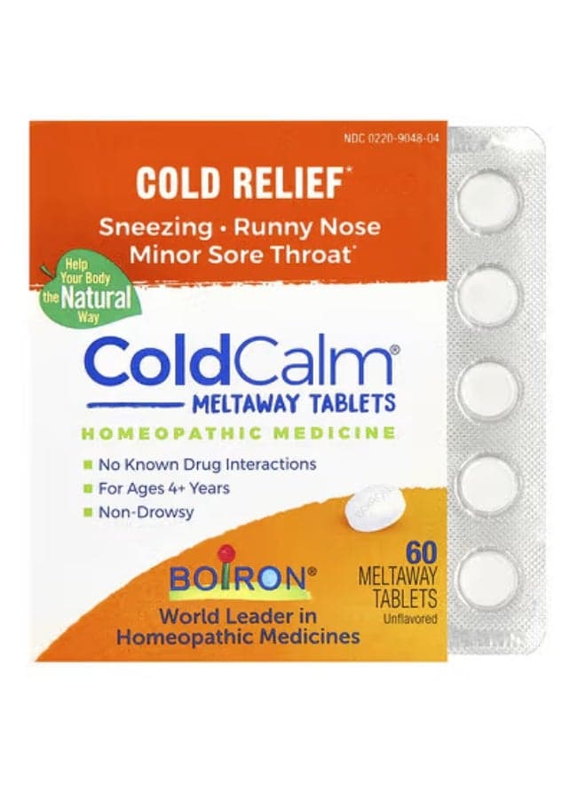 Boiron, ColdCalm® Meltaway, Ages 4+, Unflavored, 60 Meltaway Tablets