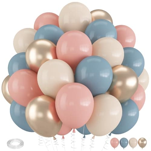 Froova Gender Reveal Balloons 12 Inch Dusty Pink Blue White Sand and Gold Balloons for Boho Neutral Baby Shower Birthday Party Boy or Girl Gender Reveal Decorations